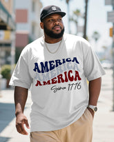 Big & Tall Men's Independence Day Letter Print Round Neck Short Sleeve Tee